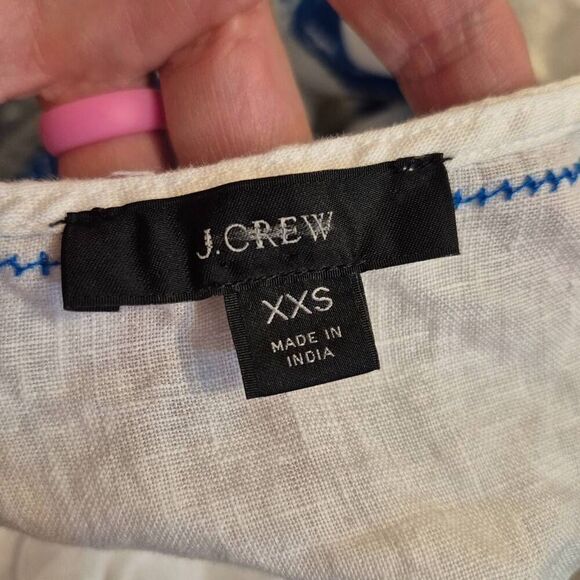 J. Crew Women's White Linen w Blue Embroidery Ruffle Sleeves Top - Picture 13 of 13